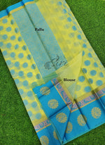 Load image into Gallery viewer, Beautiful Banarasi Kora Saree in Yellow and Blue