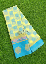 Load image into Gallery viewer, Beautiful Banarasi Kora Saree in Yellow and Blue