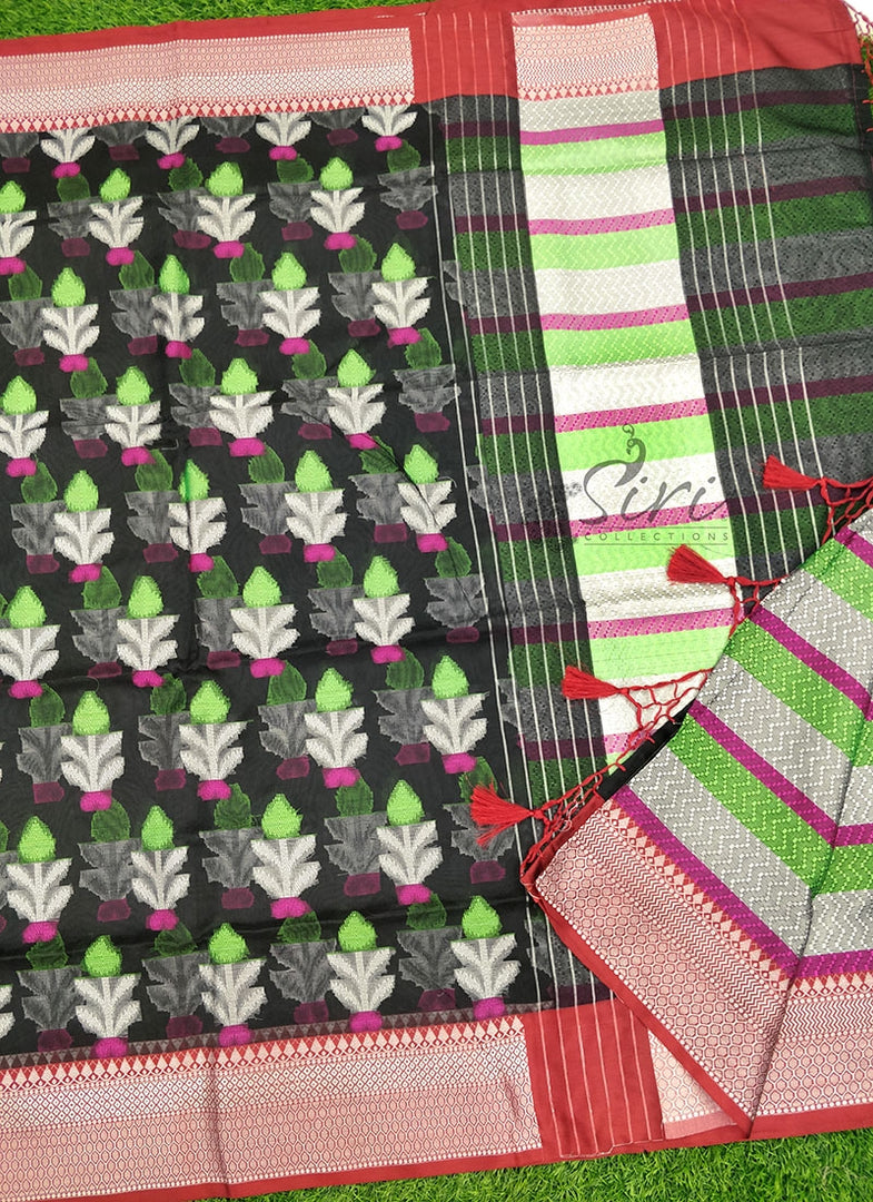 Lovely Fancy Kora Saree In Ikat Design