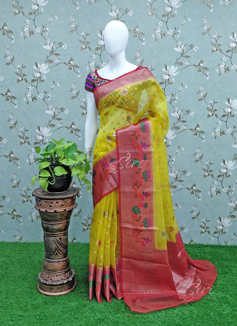 Lovely Banarasi Kora Saree in Self Checks
