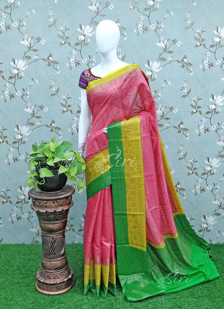 Beautiful Dupion Silk Saree In Self Design And Rich Border