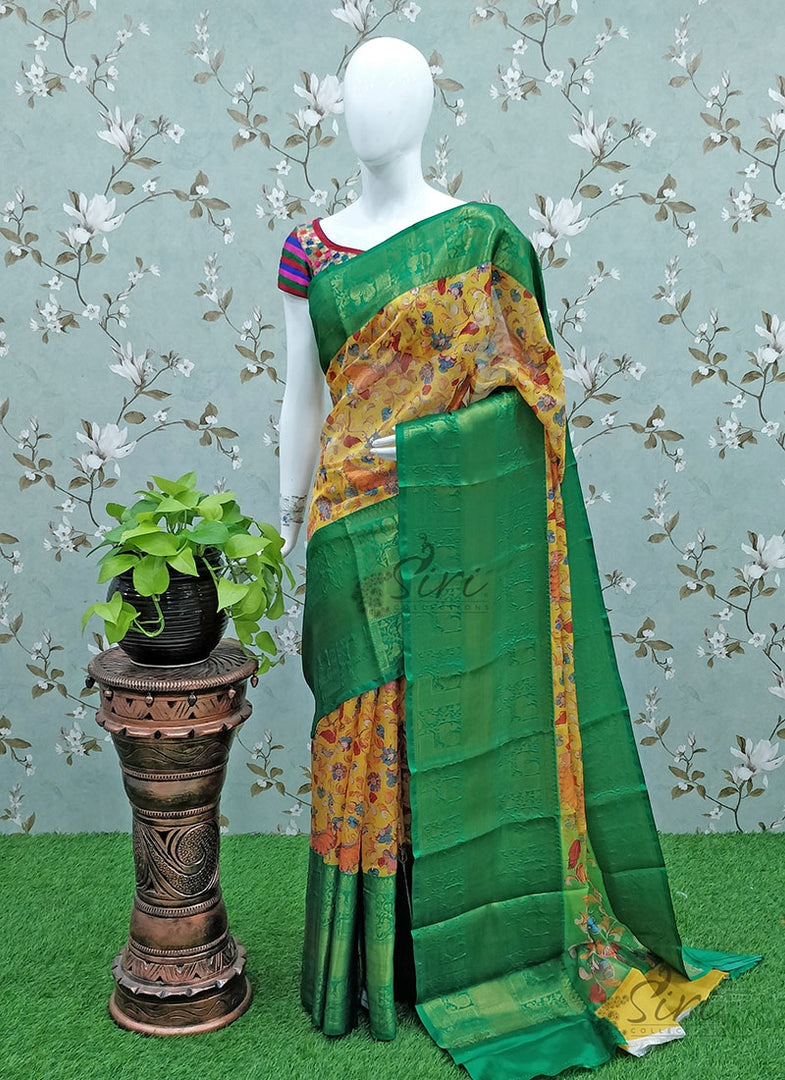Beautiful Kalamkari Printed Fancy Saree in Kanchi Border