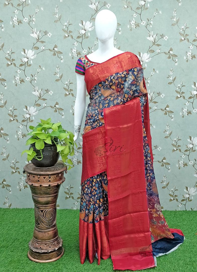 Beautiful Kalamkari Printed Fancy Saree in Kanchi Border