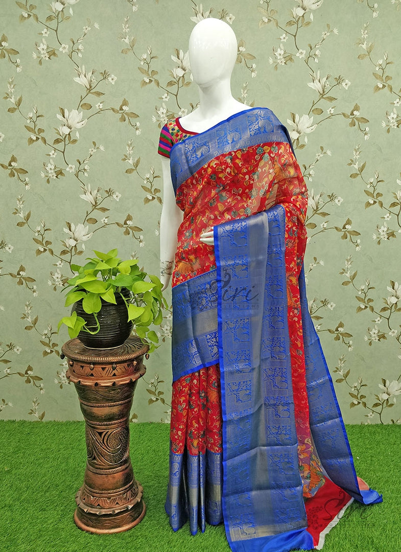 Beautiful Kalamkari Printed Fancy Saree in Kanchi Border