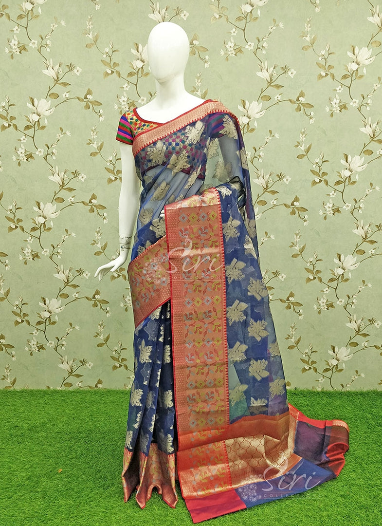 Beautiful Kora Cotton Saree with Red Gold Border