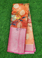 Load image into Gallery viewer, Beautiful Floral Printed Organza Saree with Kanchi Border