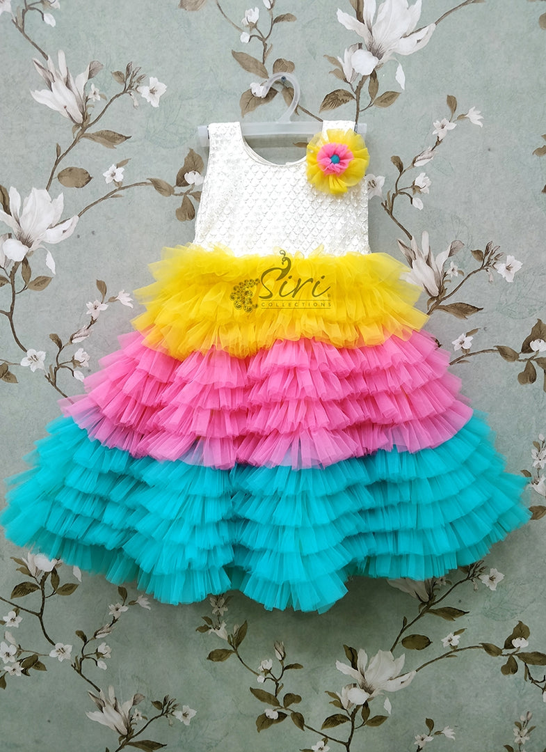 Lovely Multi Colour PartyWear Kids Frock For One Year Old