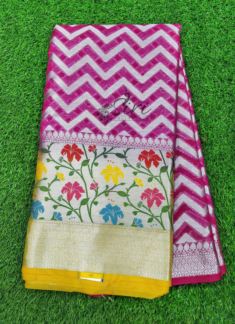Banarasi Organza Silk Fabric in Paithani Borders