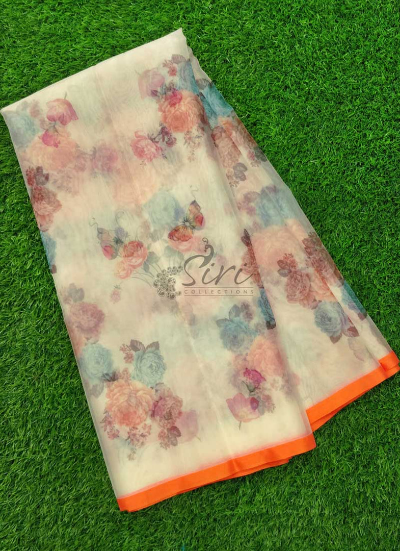 Beautiful Trendy Digital Print Organza Saree