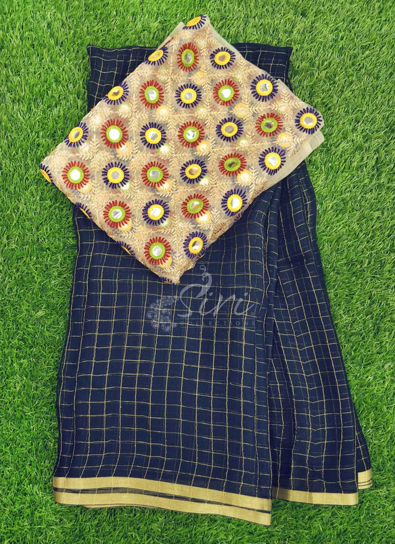 Lovely Chiffon Saree in Zari Checks
