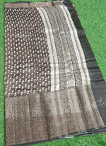 Load image into Gallery viewer, Beautiful Pure Chanderi Saree in Ajrak Print and Antique Zari Border