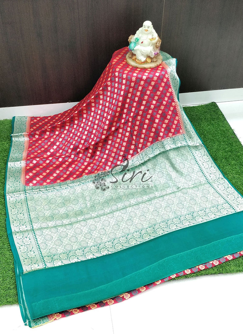 Beautiful Red Pure Banarasi Georgette Saree