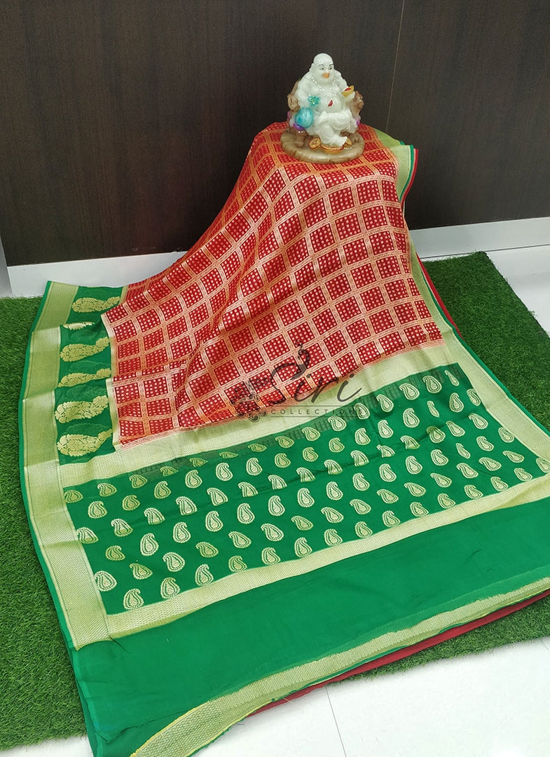 Beautiful Pure Banarasi Georgette Saree In Bandhani Design