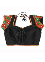 Load image into Gallery viewer, Black Dupion Silk Padded Blouse in Kutch Work