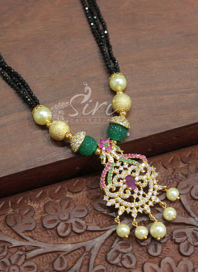 Small Black Spinels Mangalsutra in AD Stone Pendant