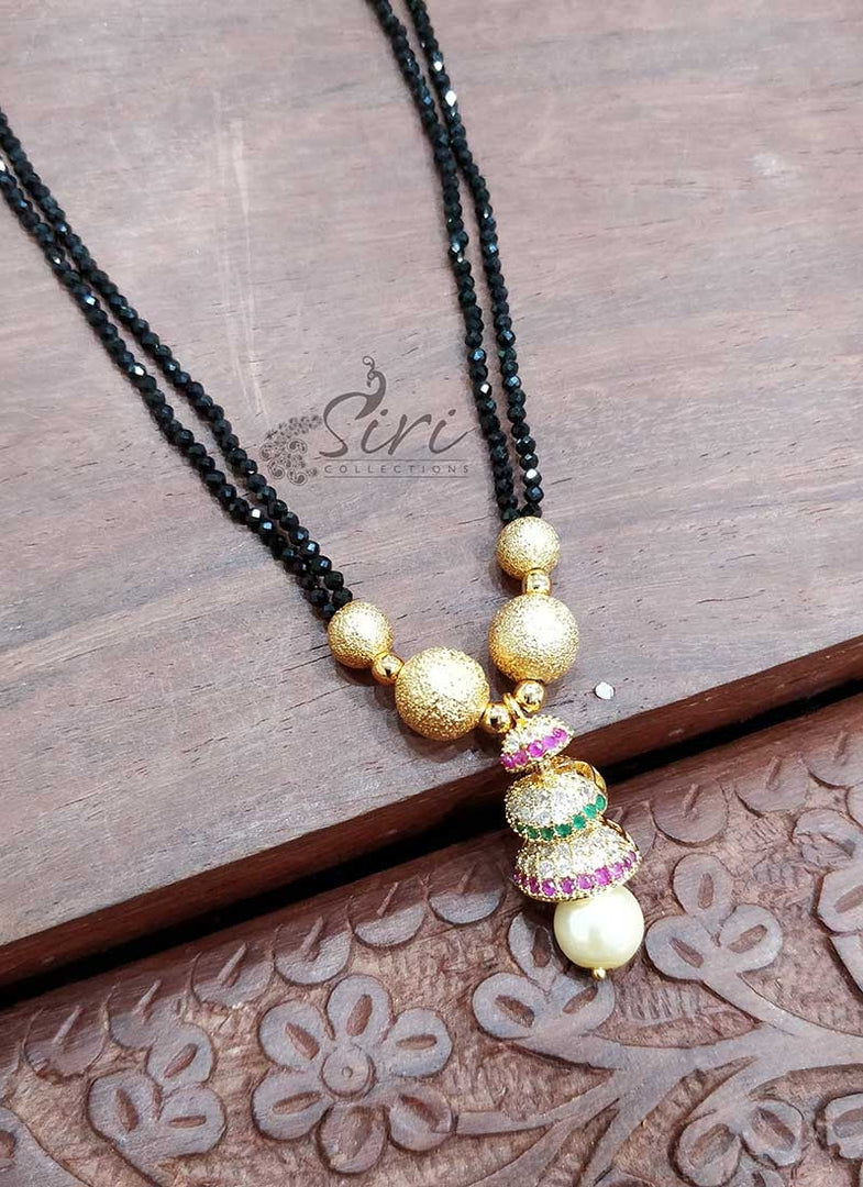 Designer Black Spinels Mangalsutra in Step Jhumki Pendant