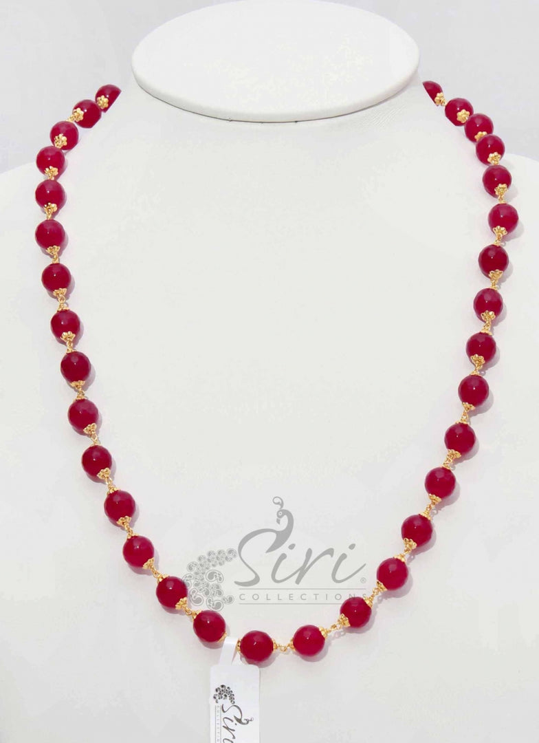 Simple Pinkish Maroon Colour Onyx Beads Maala