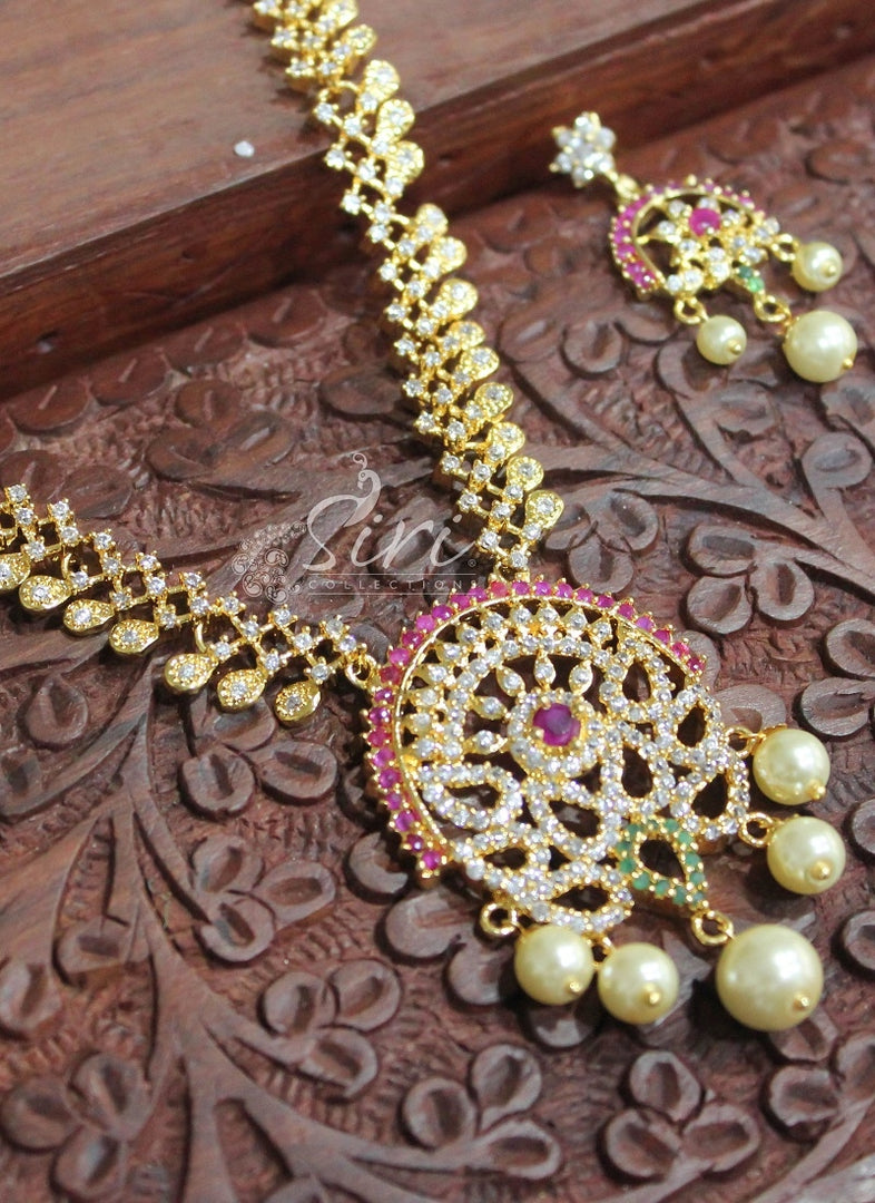 Trendy Designer AD Stone Necklace Set
