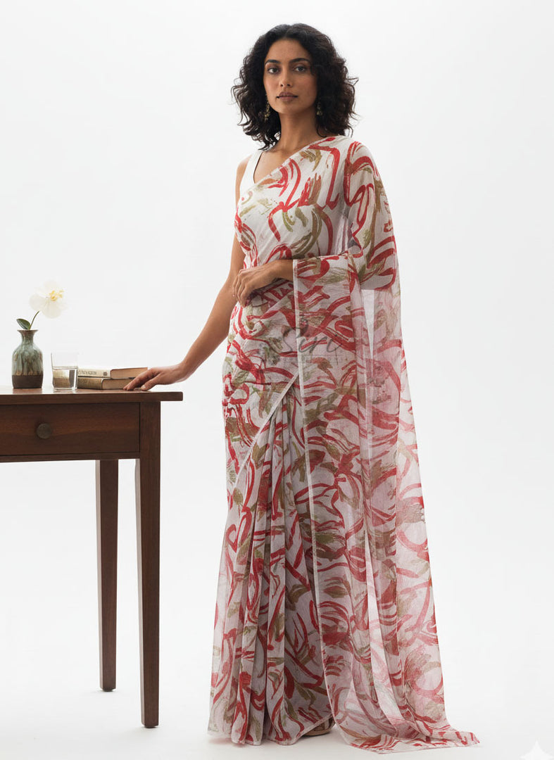 Beautiful Garden Vareli Printed Nara Chiffon Saree