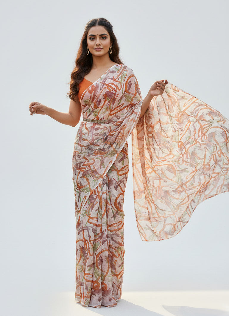 Beautiful Garden Vareli Printed Nara Chiffon Saree