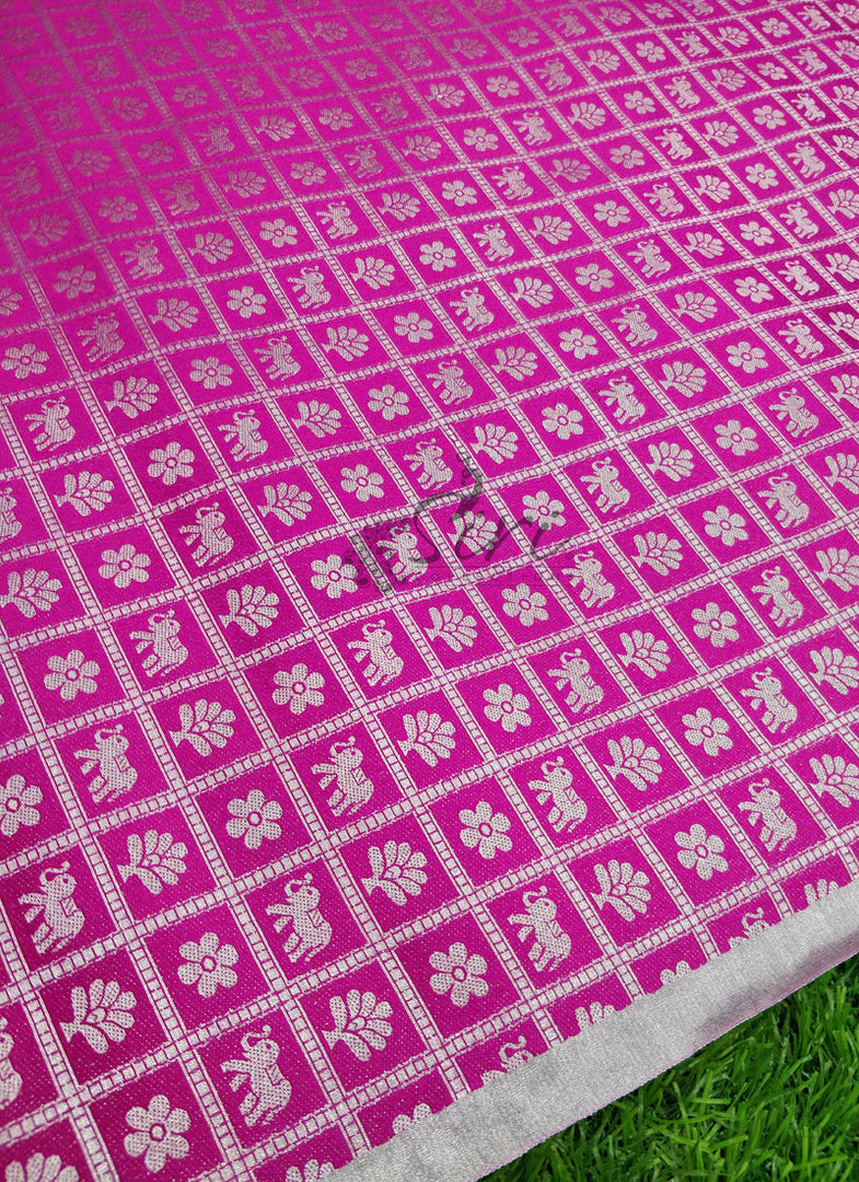 Fancy Banarasi Silk Fabric in Checks Design