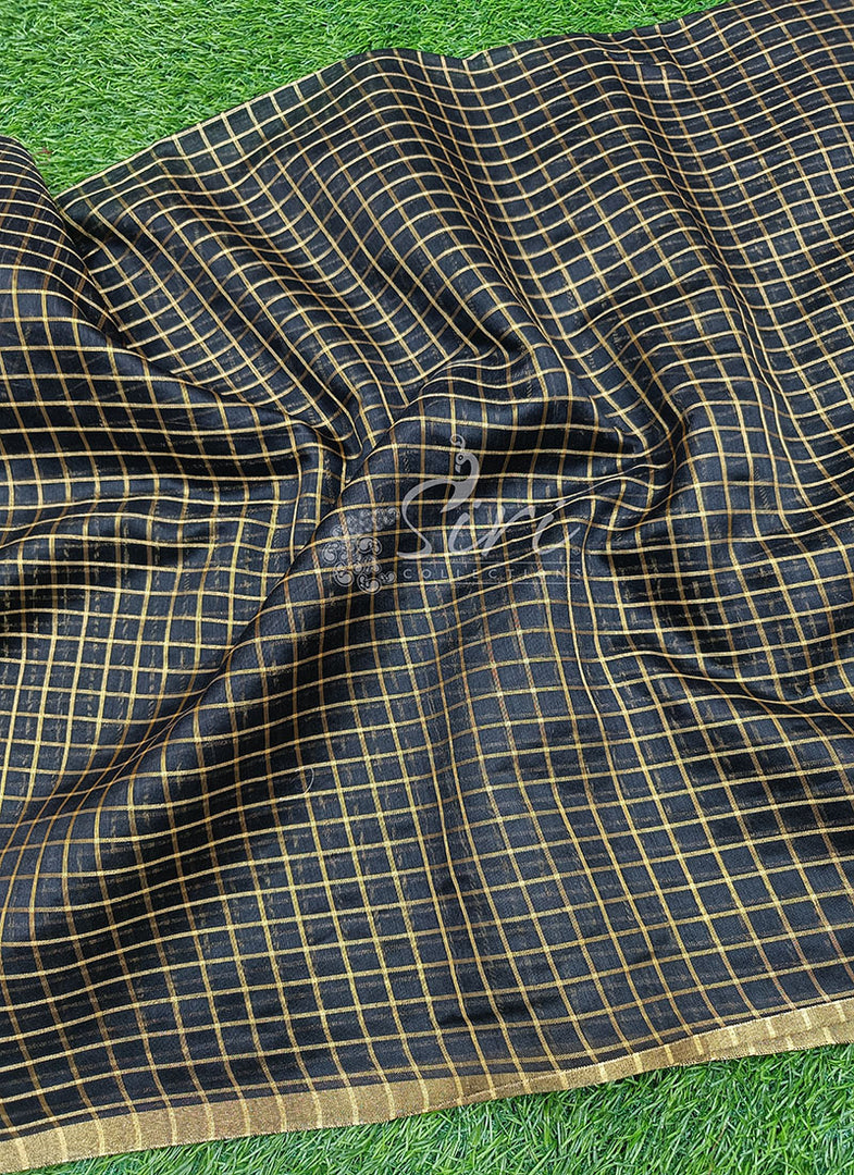 Fancy Banarasi Chanderi Silk Fabric in Checks Design