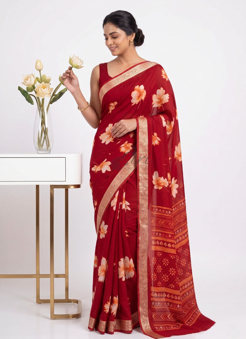Beautiful Printed Chinon Crepe Saree