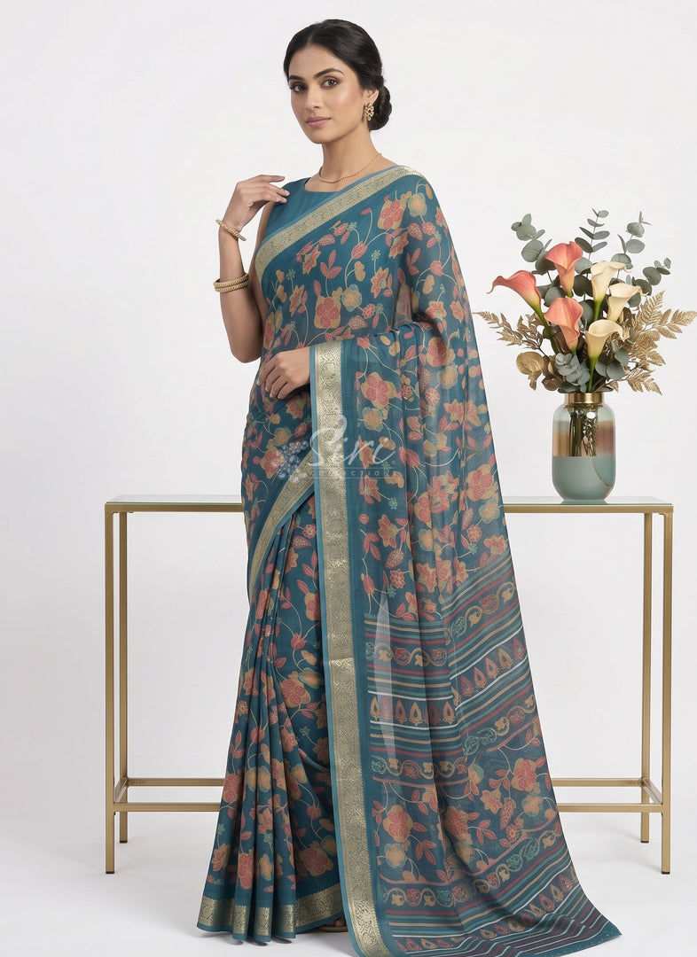 Beautiful Printed Chinon Crepe Saree