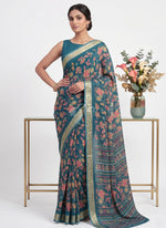 Load image into Gallery viewer, Beautiful Printed Chinon Crepe Saree