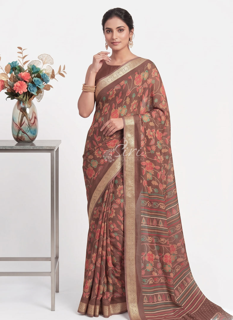 Beautiful Printed Chinon Crepe Saree