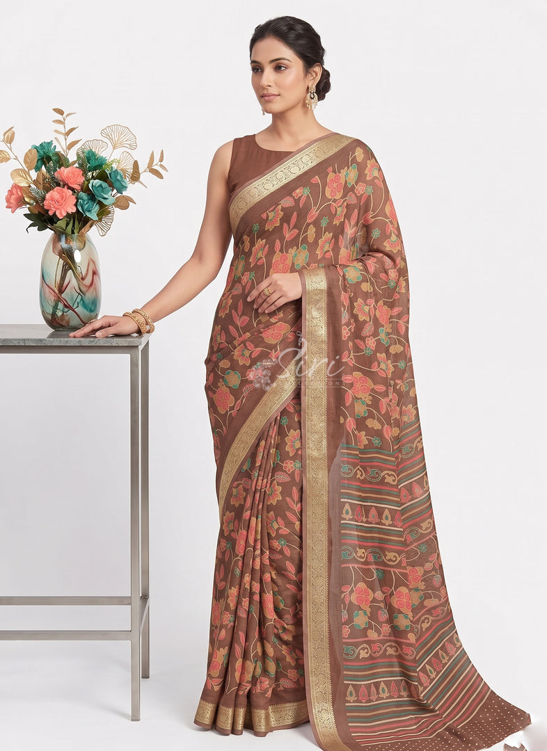 Beautiful Printed Chinon Crepe Saree