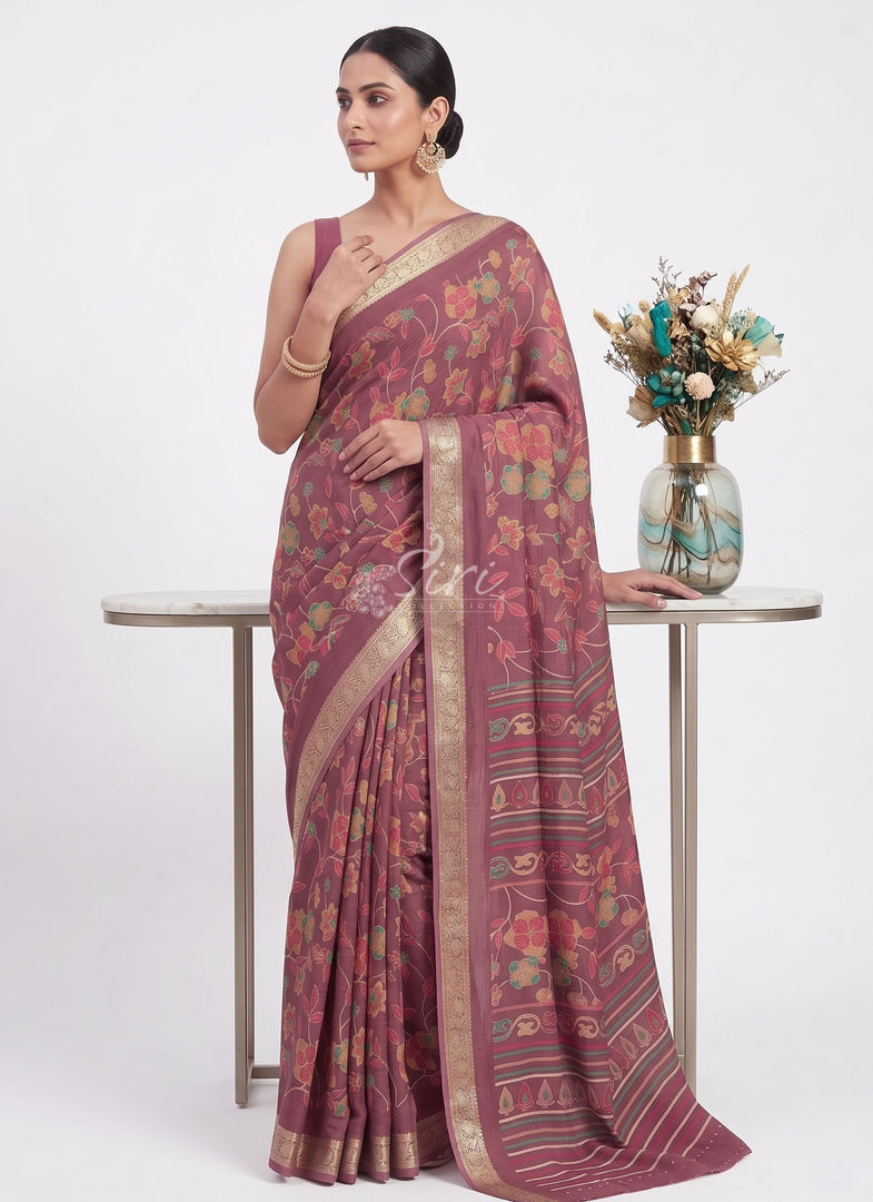 Beautiful Printed Chinon Crepe Saree