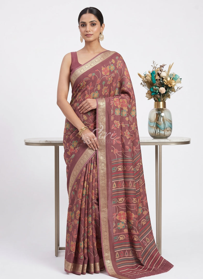 Beautiful Printed Chinon Crepe Saree