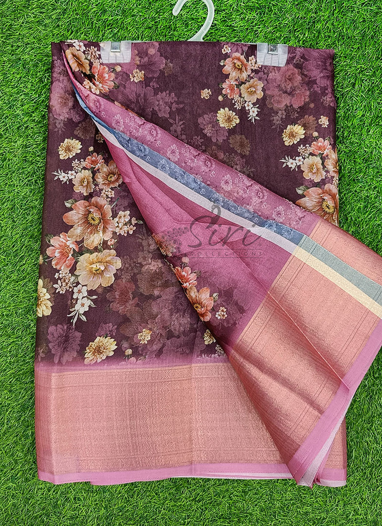 Lovely Soft Crepe Organza Saree in Digital Print