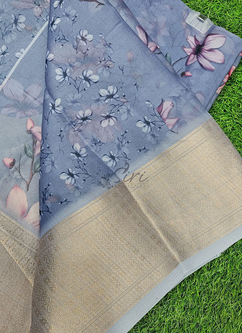 Lovely Soft Crepe Organza Saree in Digital Print