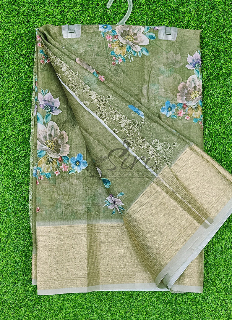 Lovely Soft Crepe Organza Saree in Digital Print