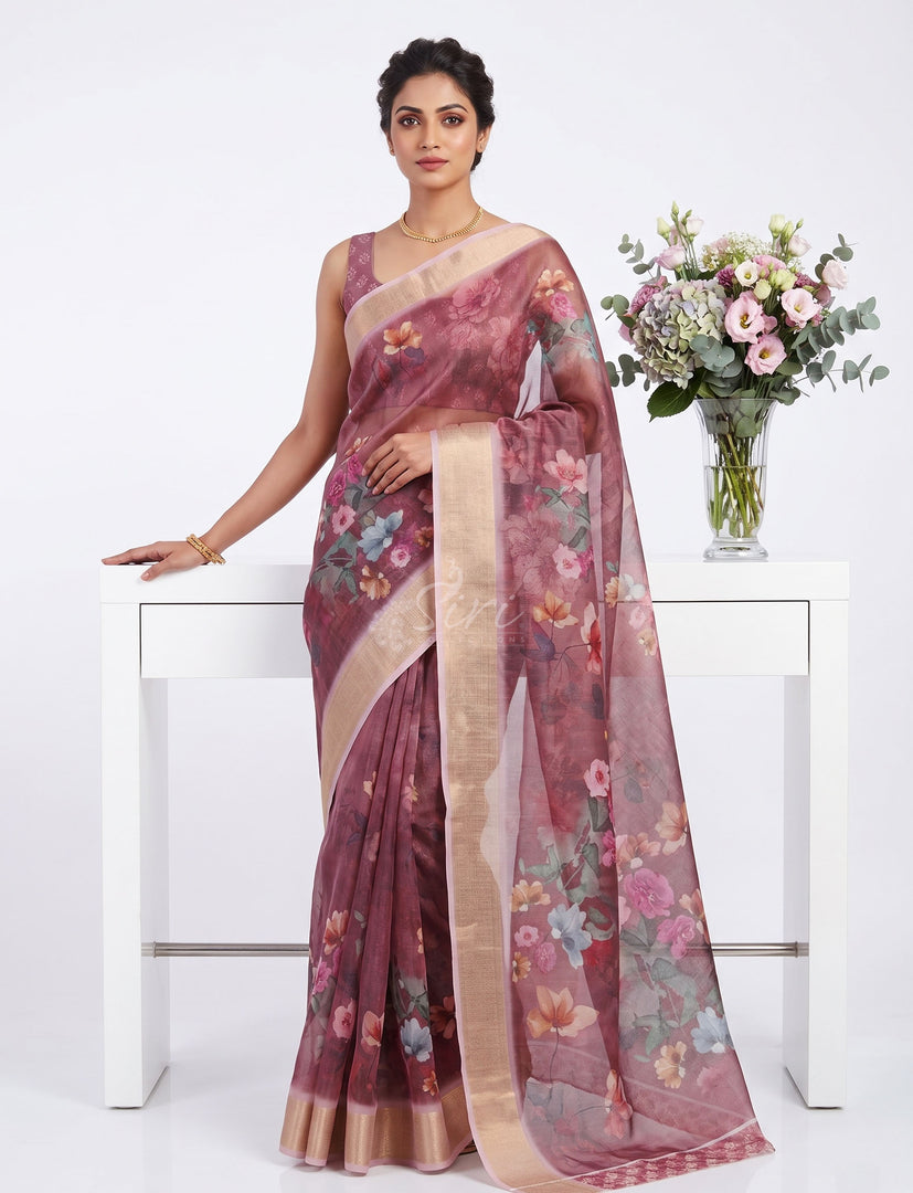 Lovely Soft Crepe Organza Saree in Digital Print