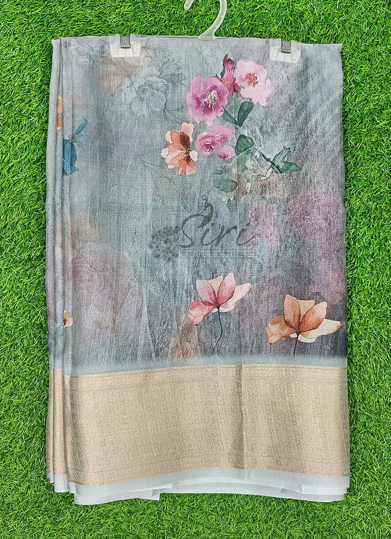 Lovely Soft Crepe Organza Saree in Digital Print