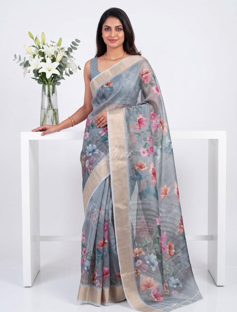 Lovely Soft Crepe Organza Saree in Digital Print