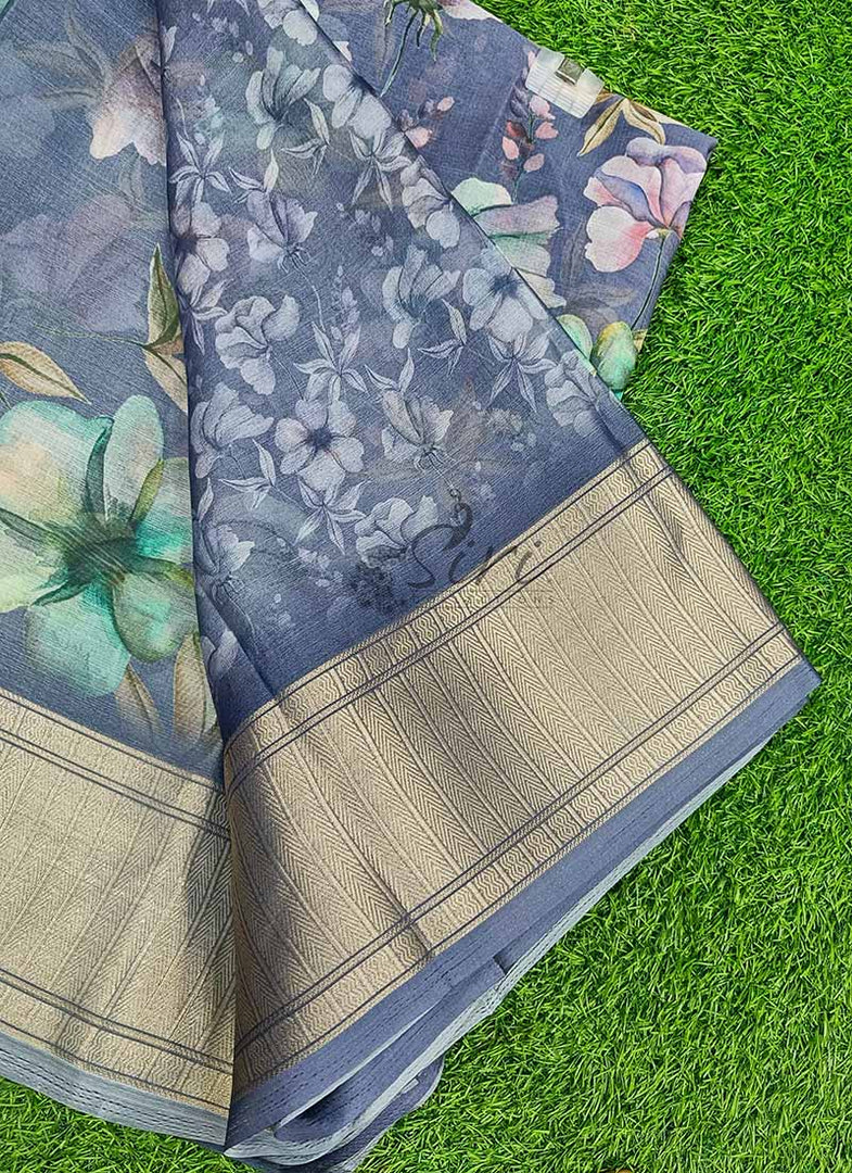 Lovely Soft Crepe Organza Saree in Digital Print