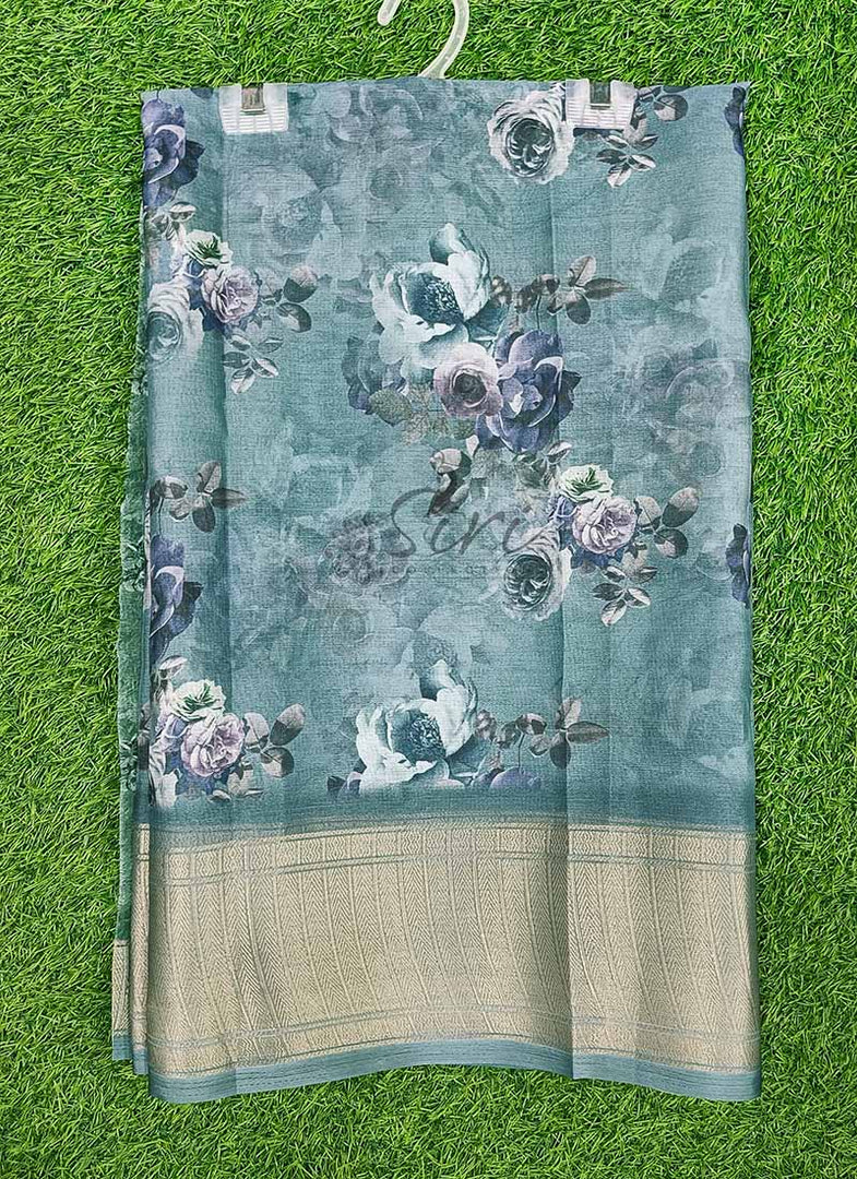 Lovely Soft Crepe Organza Saree in Digital Print