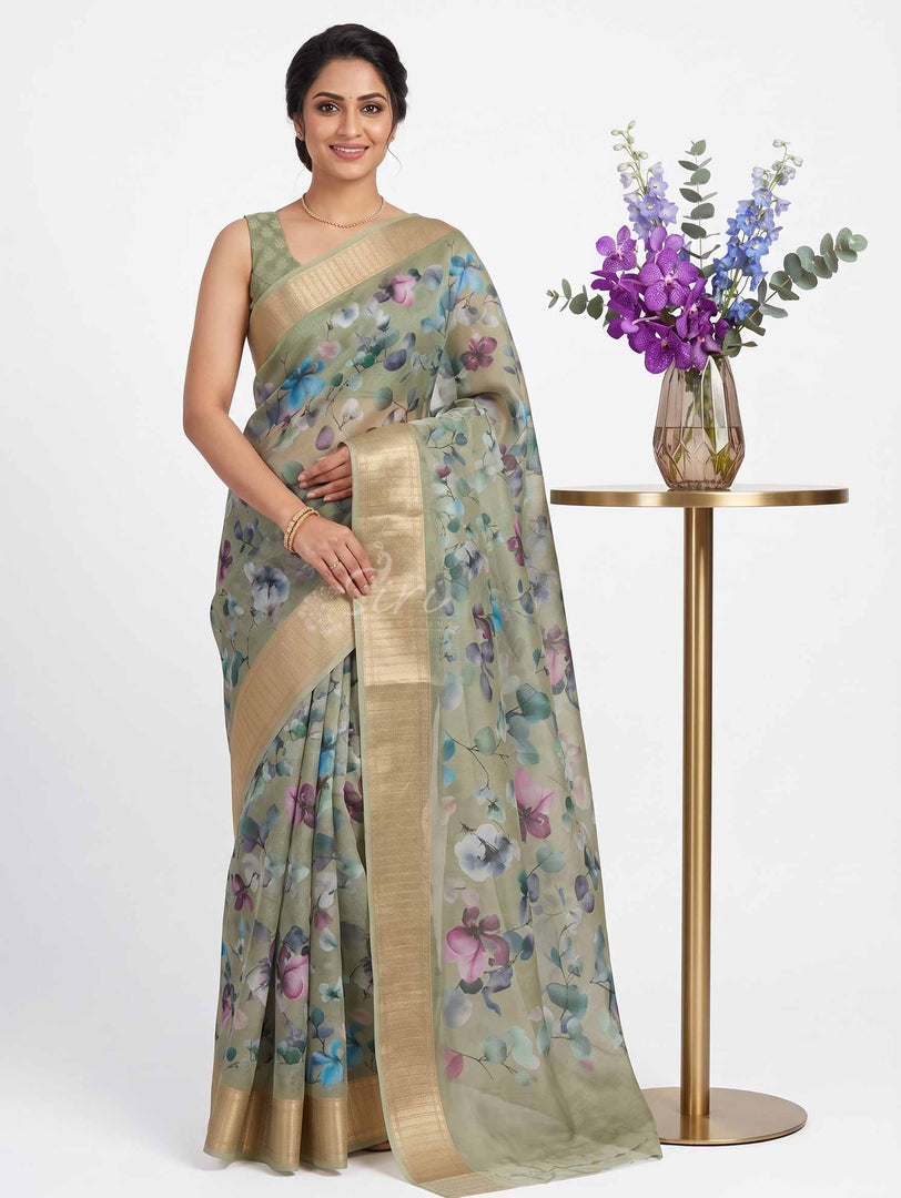 Lovely Soft Crepe Organza Saree in Digital Print