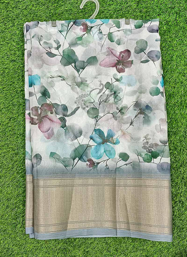 Lovely Soft Crepe Organza Saree in Digital Print