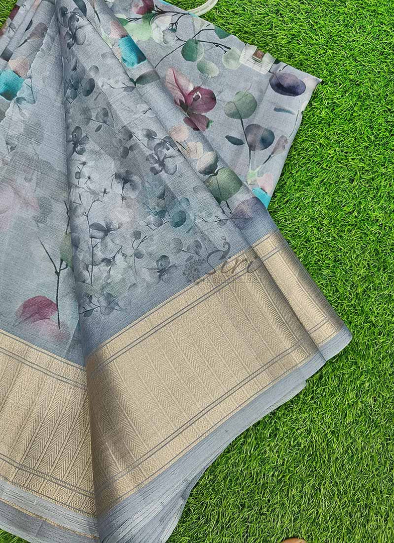 Lovely Soft Crepe Organza Saree in Digital Print