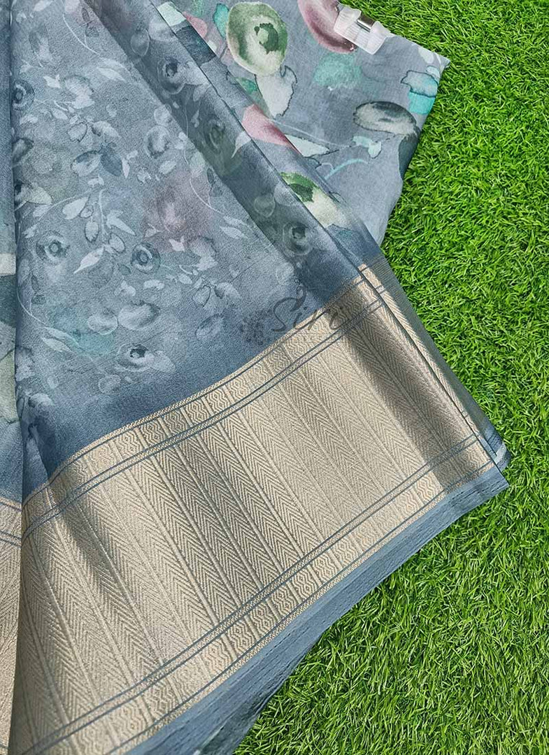 Lovely Soft Crepe Organza Saree in Digital Print