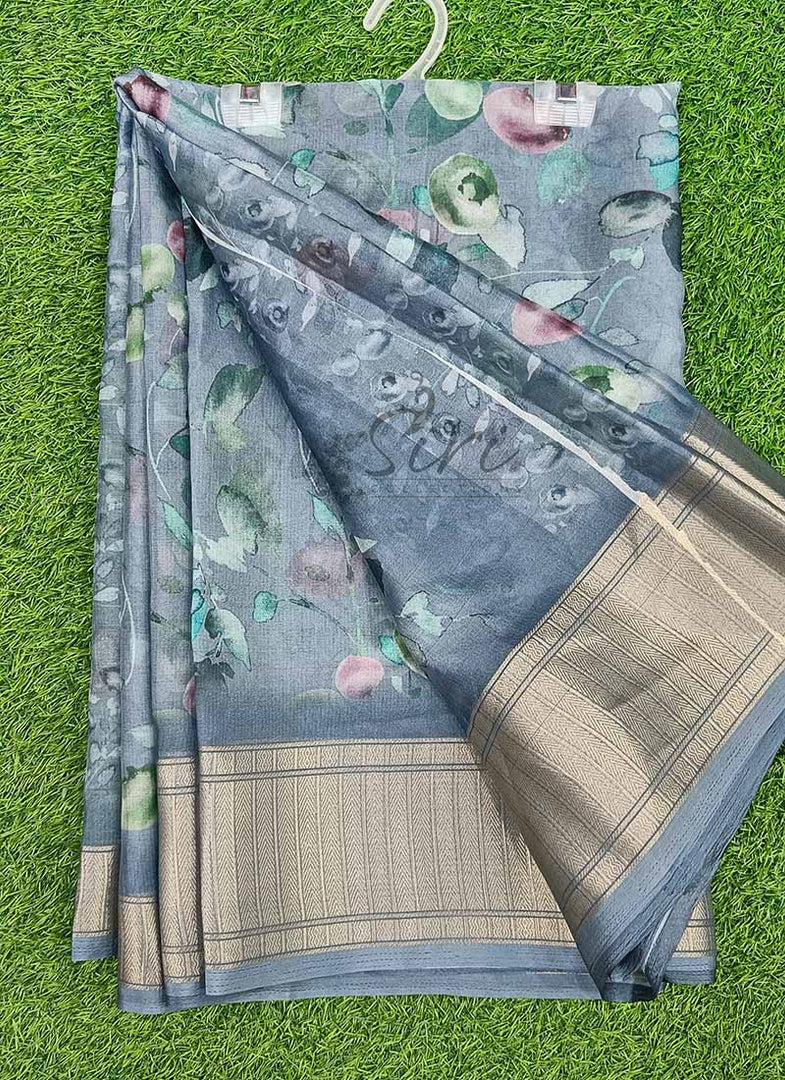 Lovely Soft Crepe Organza Saree in Digital Print