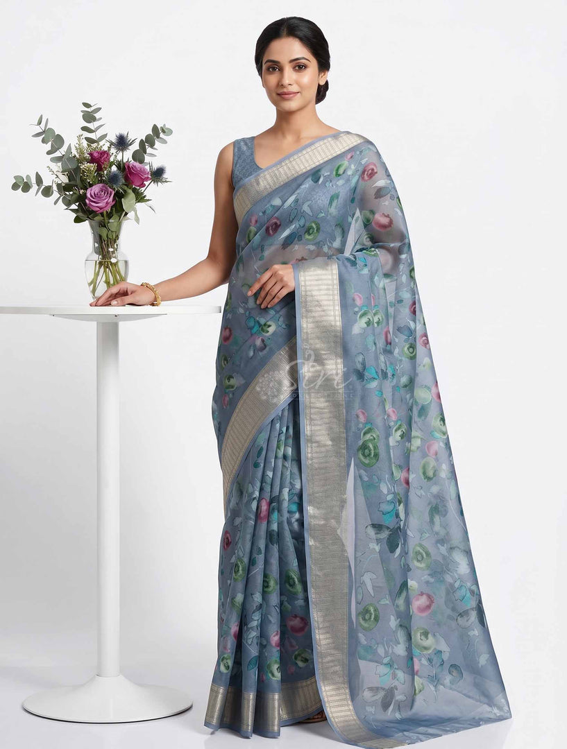 Lovely Soft Crepe Organza Saree in Digital Print