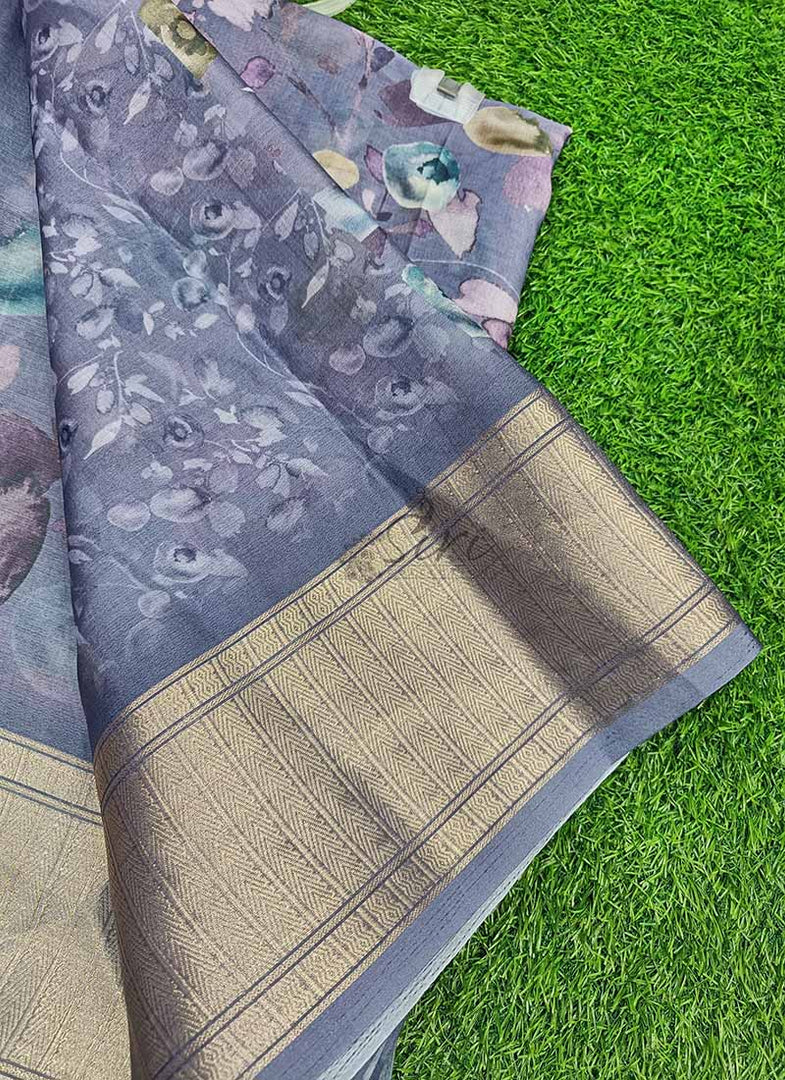 Lovely Soft Crepe Organza Saree in Digital Print