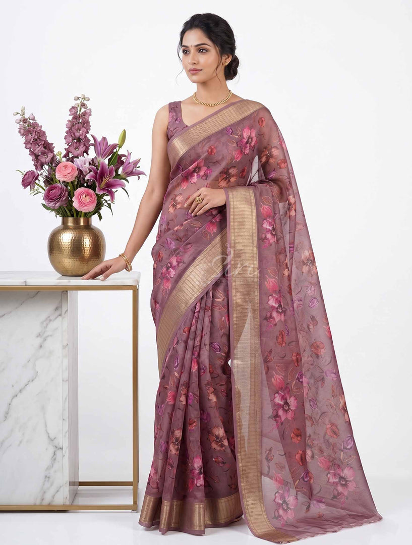 Lovely Soft Crepe Organza Saree in Digital Print