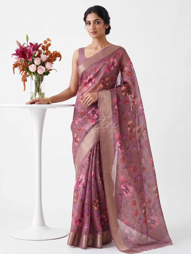 Lovely Soft Crepe Organza Saree in Digital Print